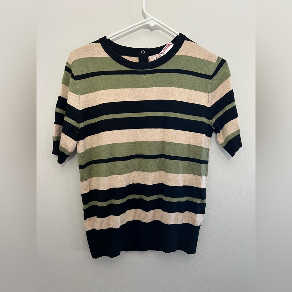 Philosophy Olive and Black Striped Blouse